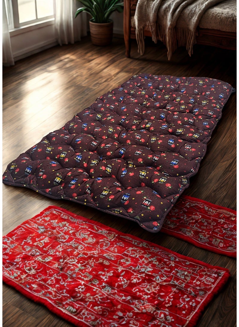 سمارت هوم مطرحة أرضية رمضانية مفرد 190×90×6 سم بحشوة قطن طبيعي وقماش بوليستر ناعم – فرش أرضي مبطن قابل للطي مع حقيبة تخزين – مناسب لجلسات رمضان والنوم الأرضي والضيوف والرحلات – هدية رمضانية مريحة - Image 1